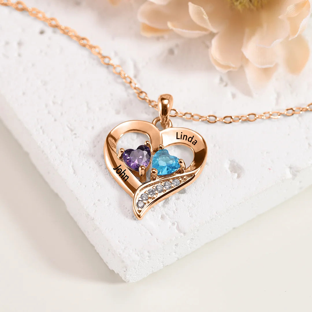 Twin Flame Birthstone Heart Necklace