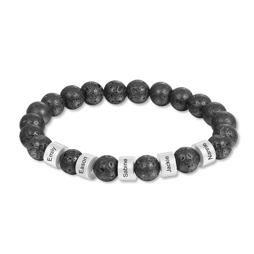 Engraved Onyx Stone Bracelet - Silver