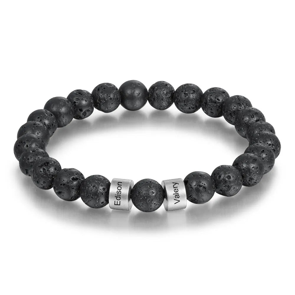 Engraved Onyx Stone Bracelet - Silver