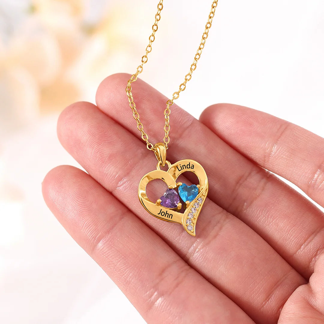 Twin Flame Birthstone Heart Necklace