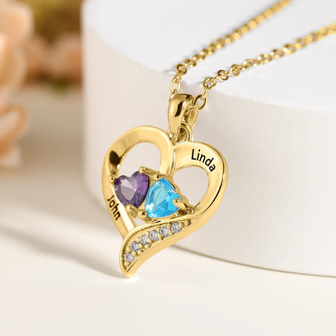 Twin Flame Birthstone Heart Necklace
