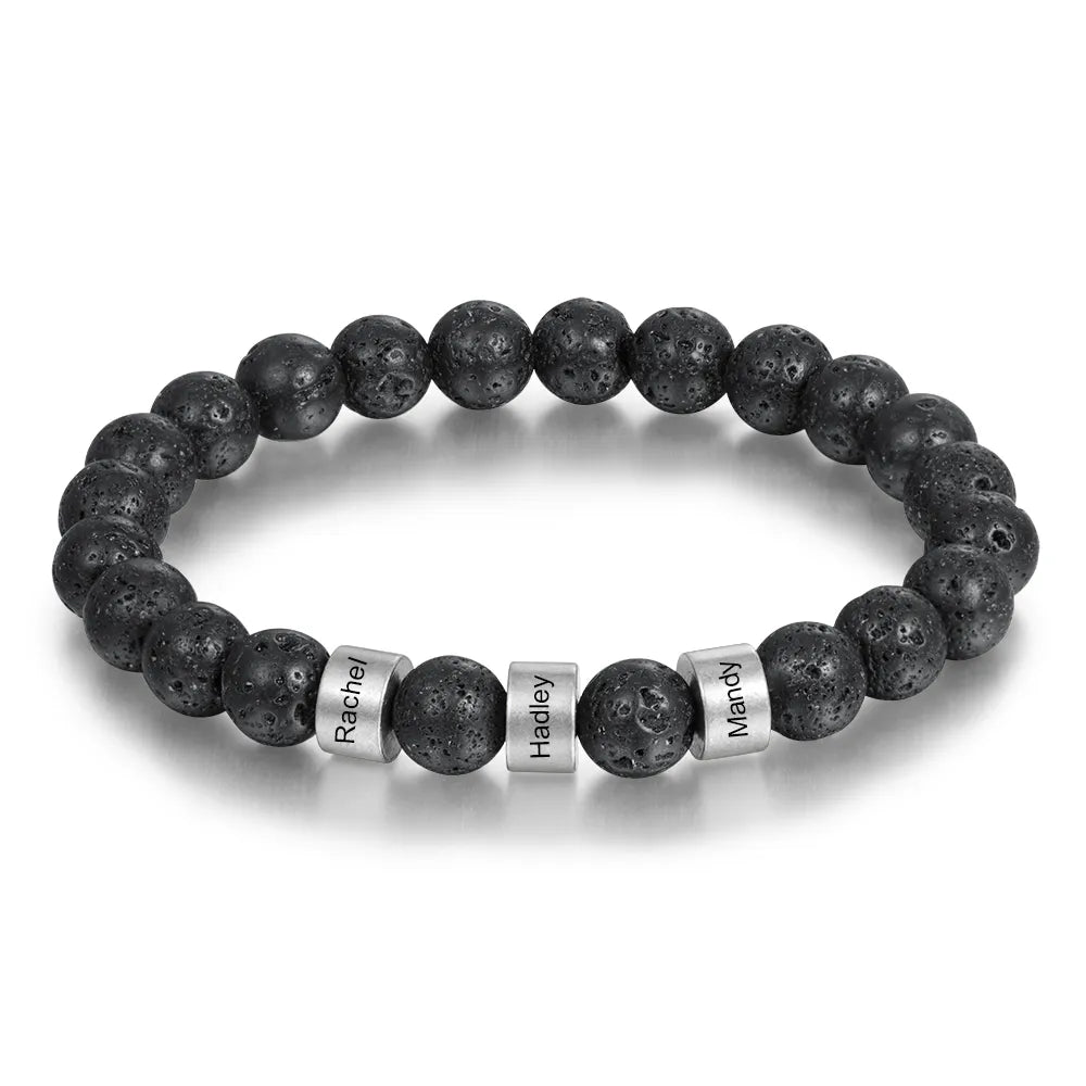 Engraved Onyx Stone Bracelet - Silver