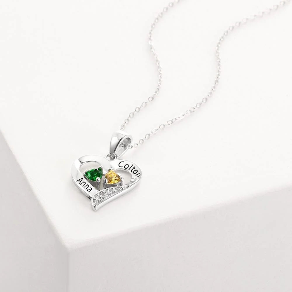 Twin Flame Birthstone Heart Necklace