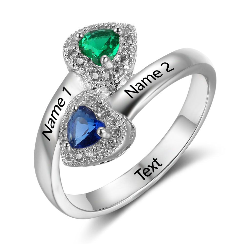 Double Heart Birthstone Ring