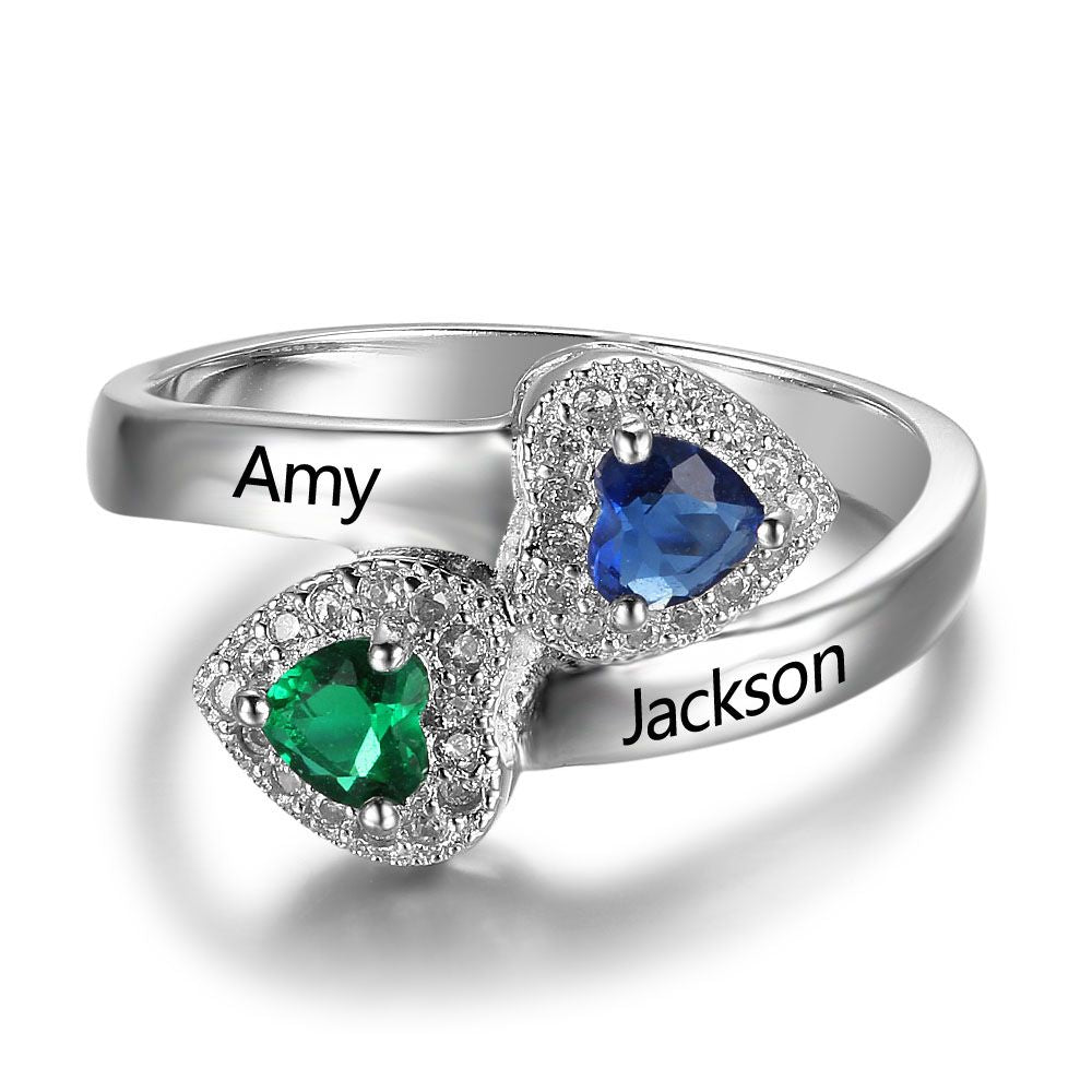 Double Heart Birthstone Ring