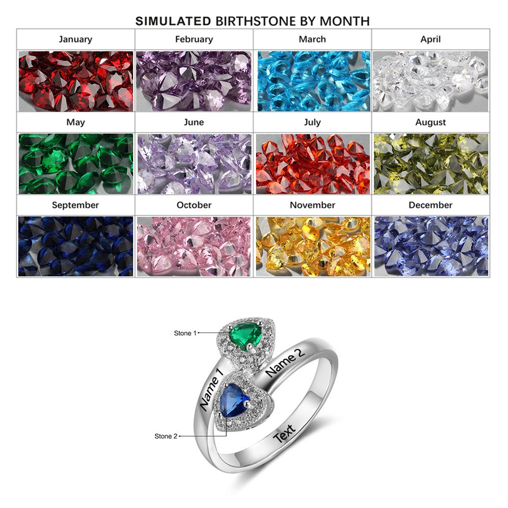 Double Heart Birthstone Ring