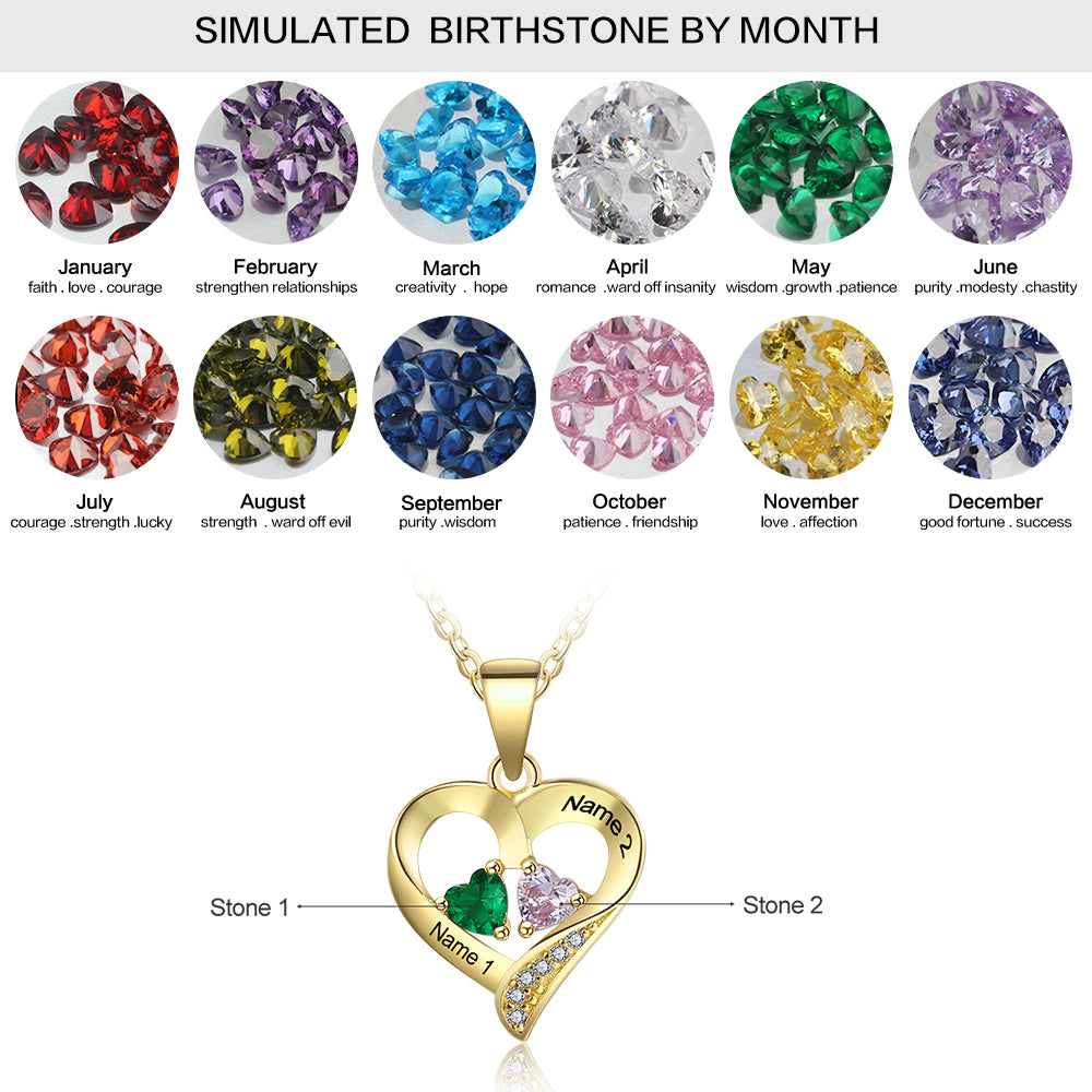 Twin Flame Birthstone Heart Necklace