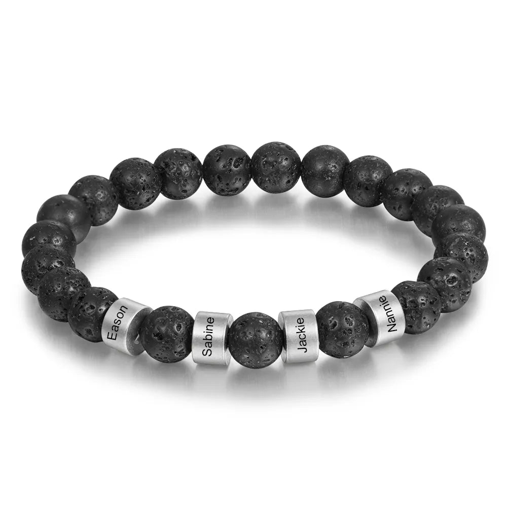 Engraved Onyx Stone Bracelet - Silver