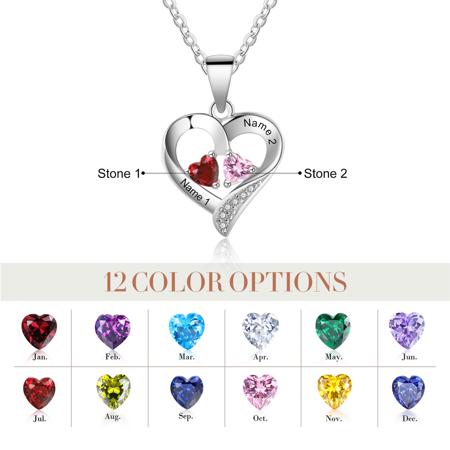 Twin Flame Birthstone Heart Necklace