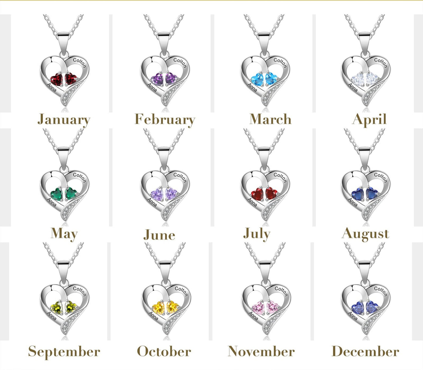 Twin Flame Birthstone Heart Necklace