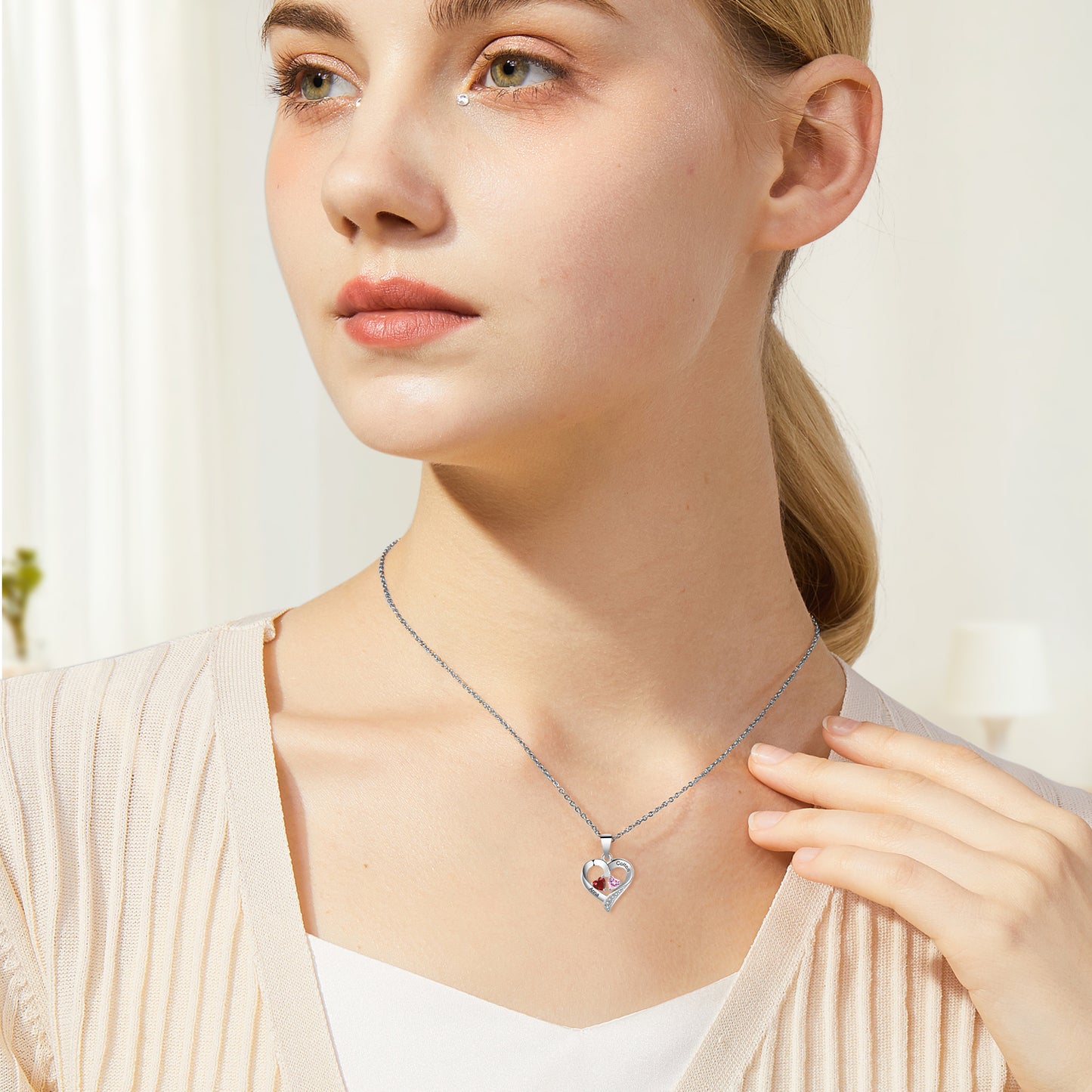 Twin Flame Birthstone Heart Necklace
