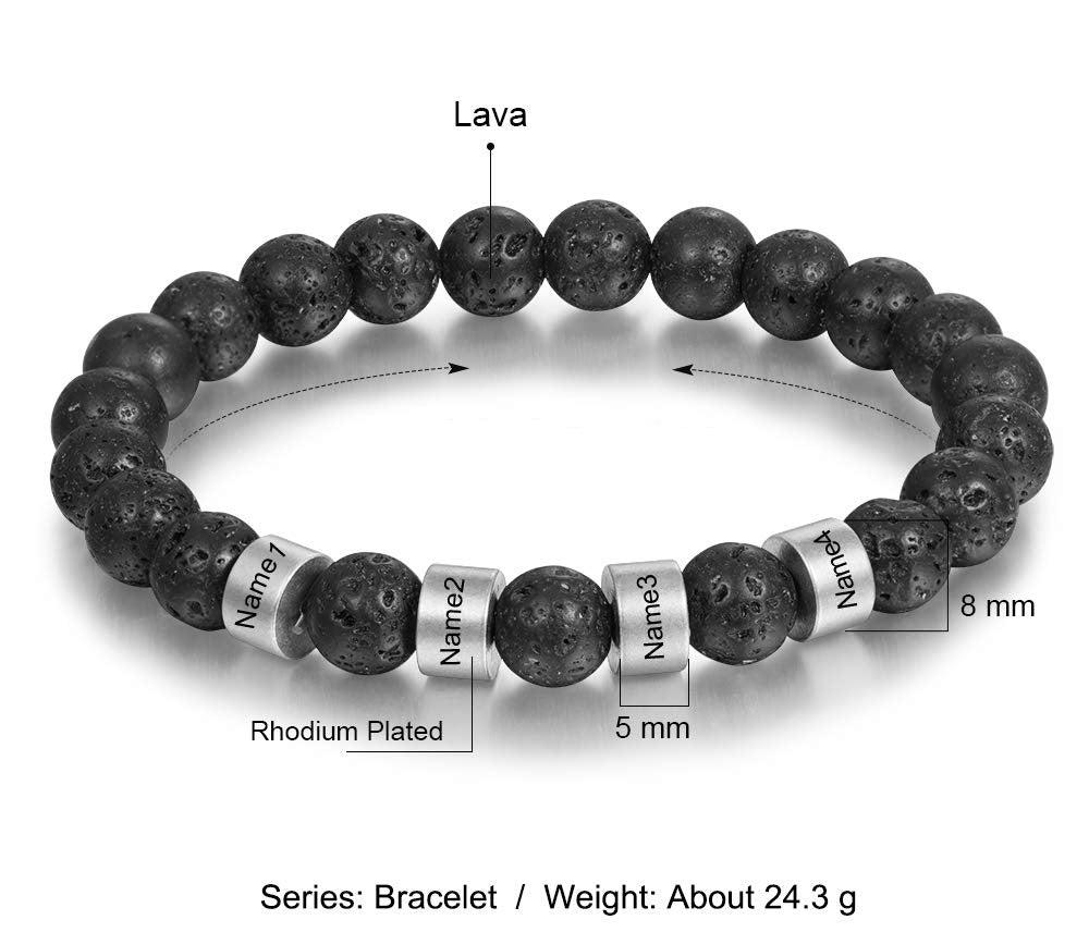 Engraved Onyx Stone Bracelet - Silver