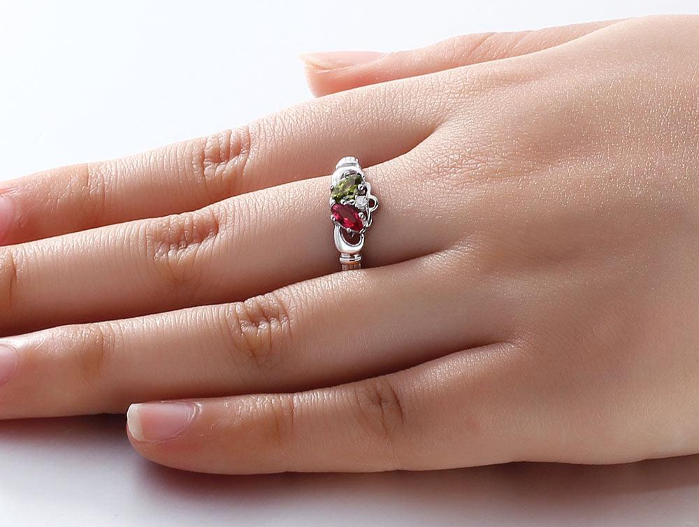 2 Birthstone Claddagh Ring