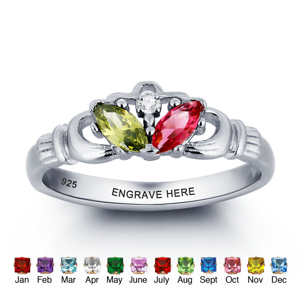 2 Birthstone Claddagh Ring
