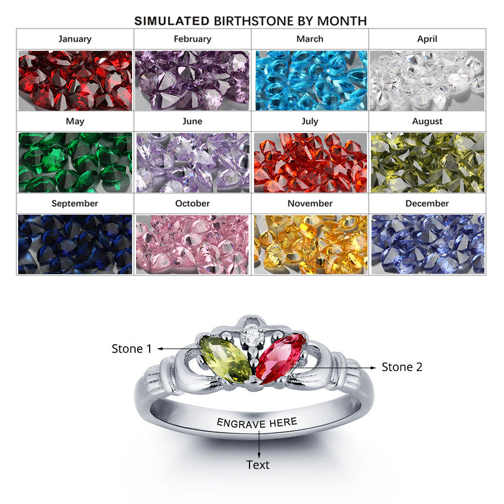 2 Birthstone Claddagh Ring