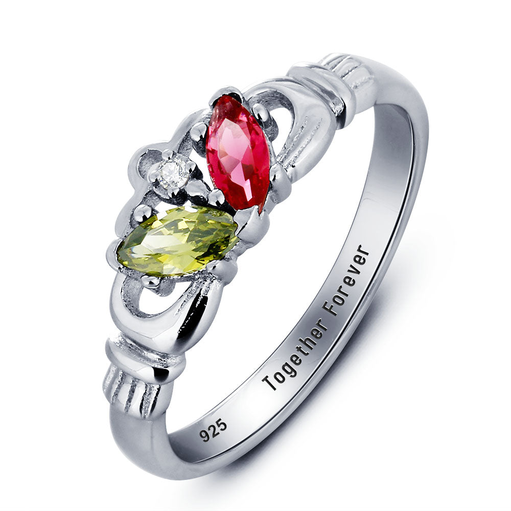 2 Birthstone Claddagh Ring