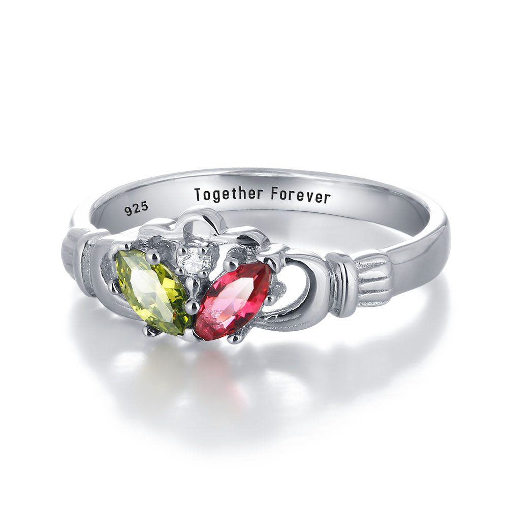2 Birthstone Claddagh Ring