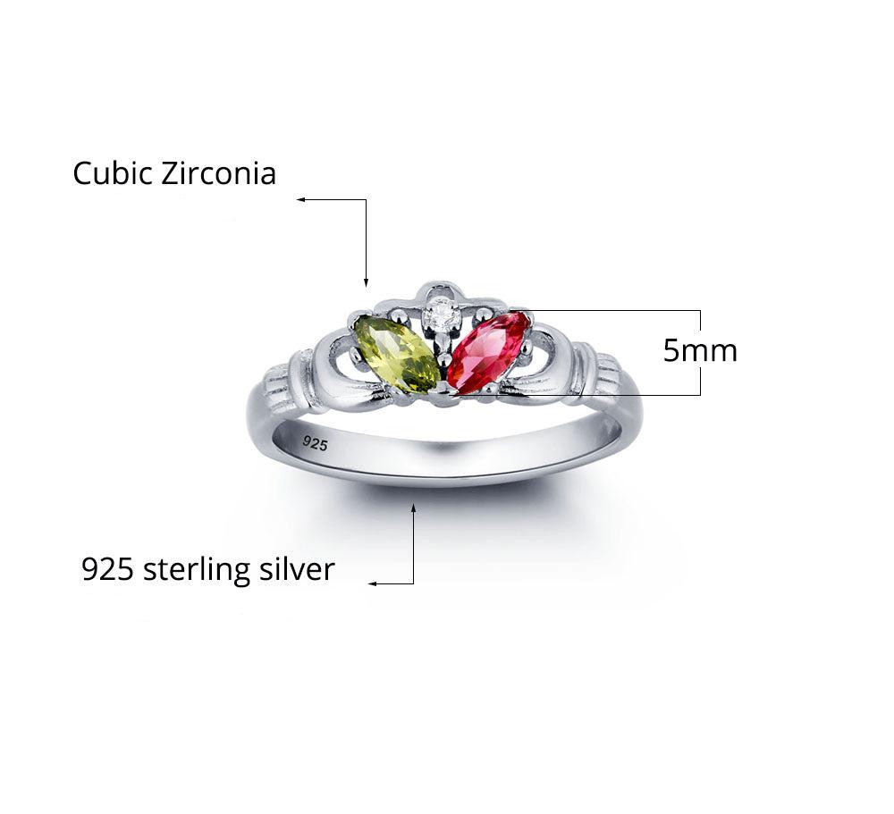 2 Birthstone Claddagh Ring