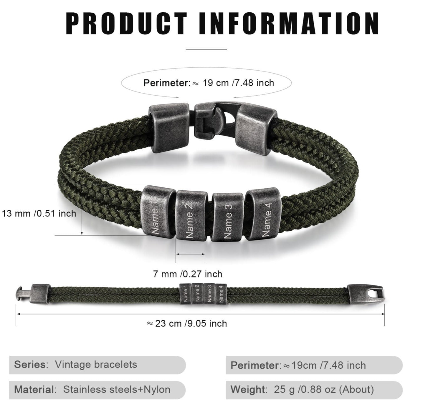 Name Bracelet - Army Green