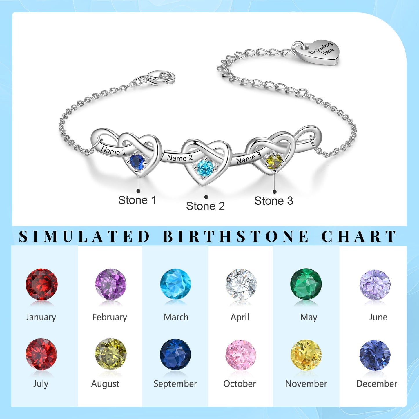 Heart Birthstone Bracelet