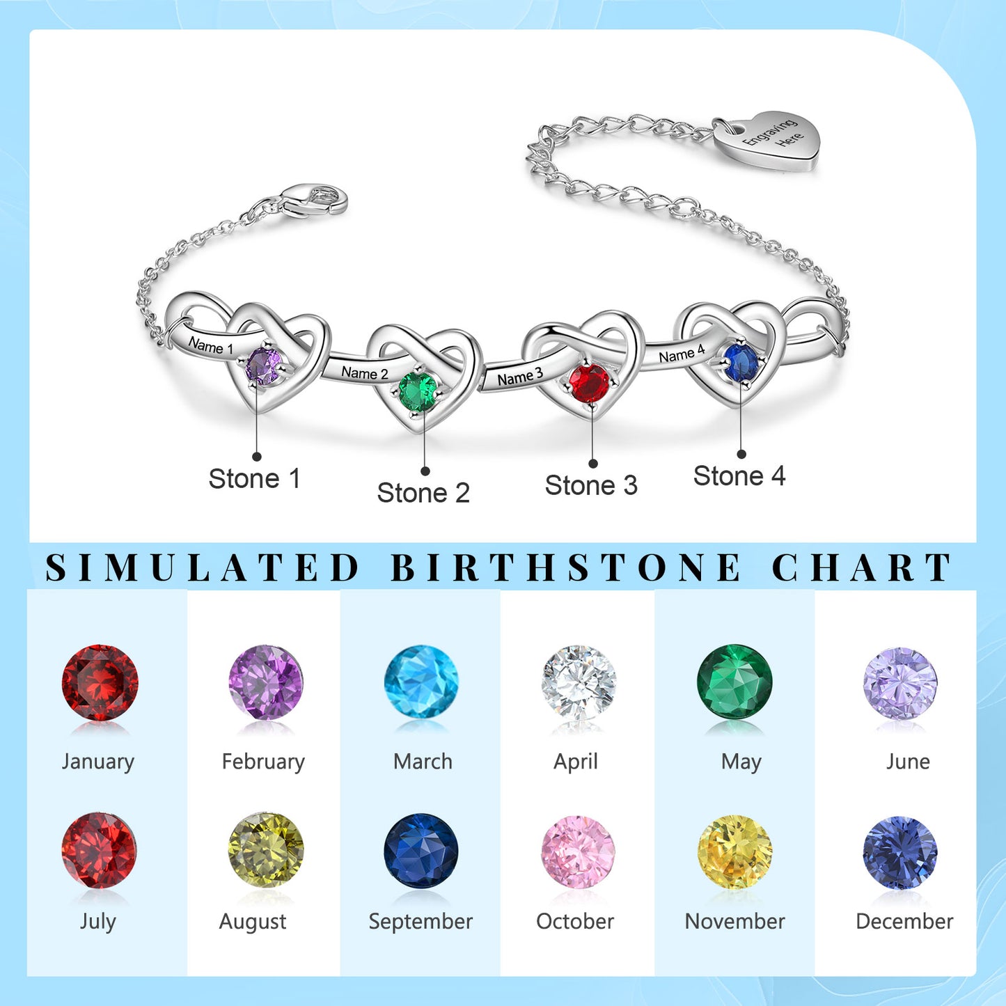 Heart Birthstone Bracelet