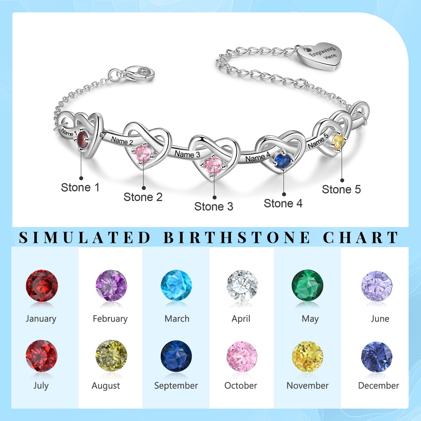 Heart Birthstone Bracelet