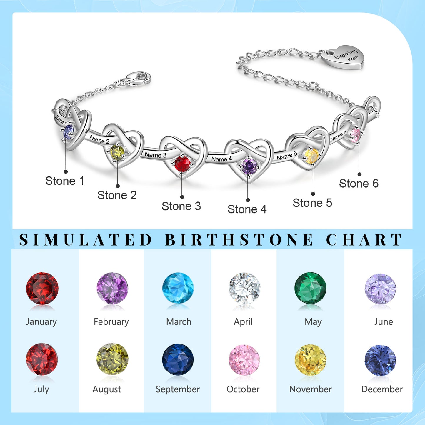 Heart Birthstone Bracelet