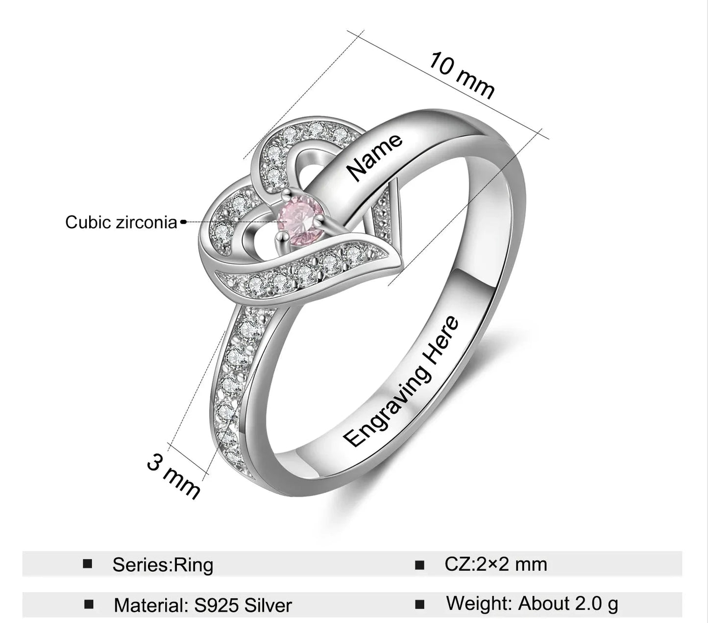 Heart Birthstone Ring