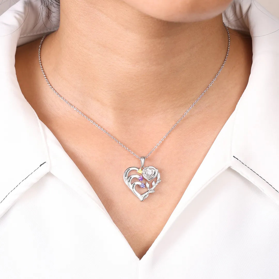 Rose Flower Heart Necklace