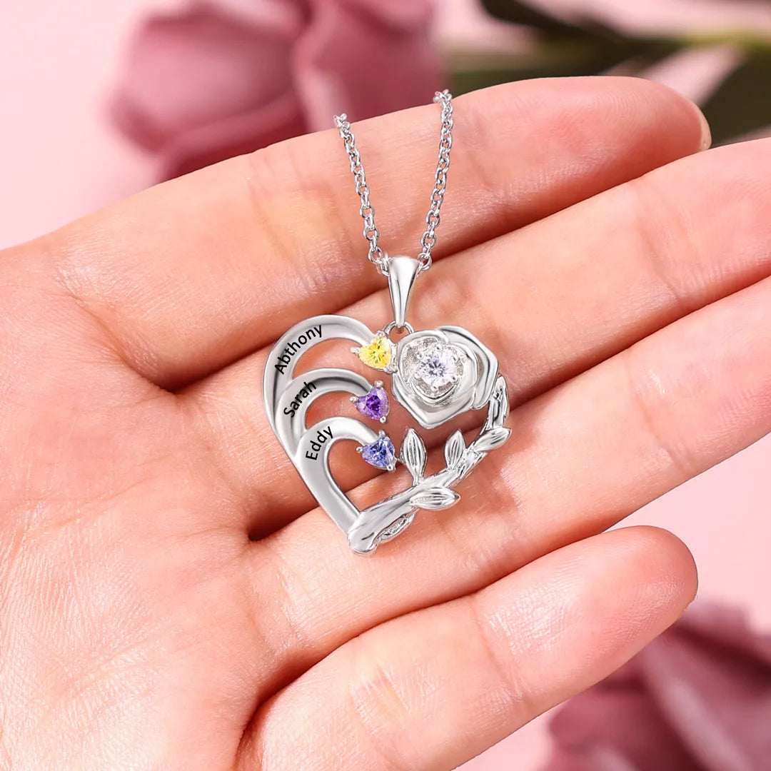 Rose Flower Heart Necklace