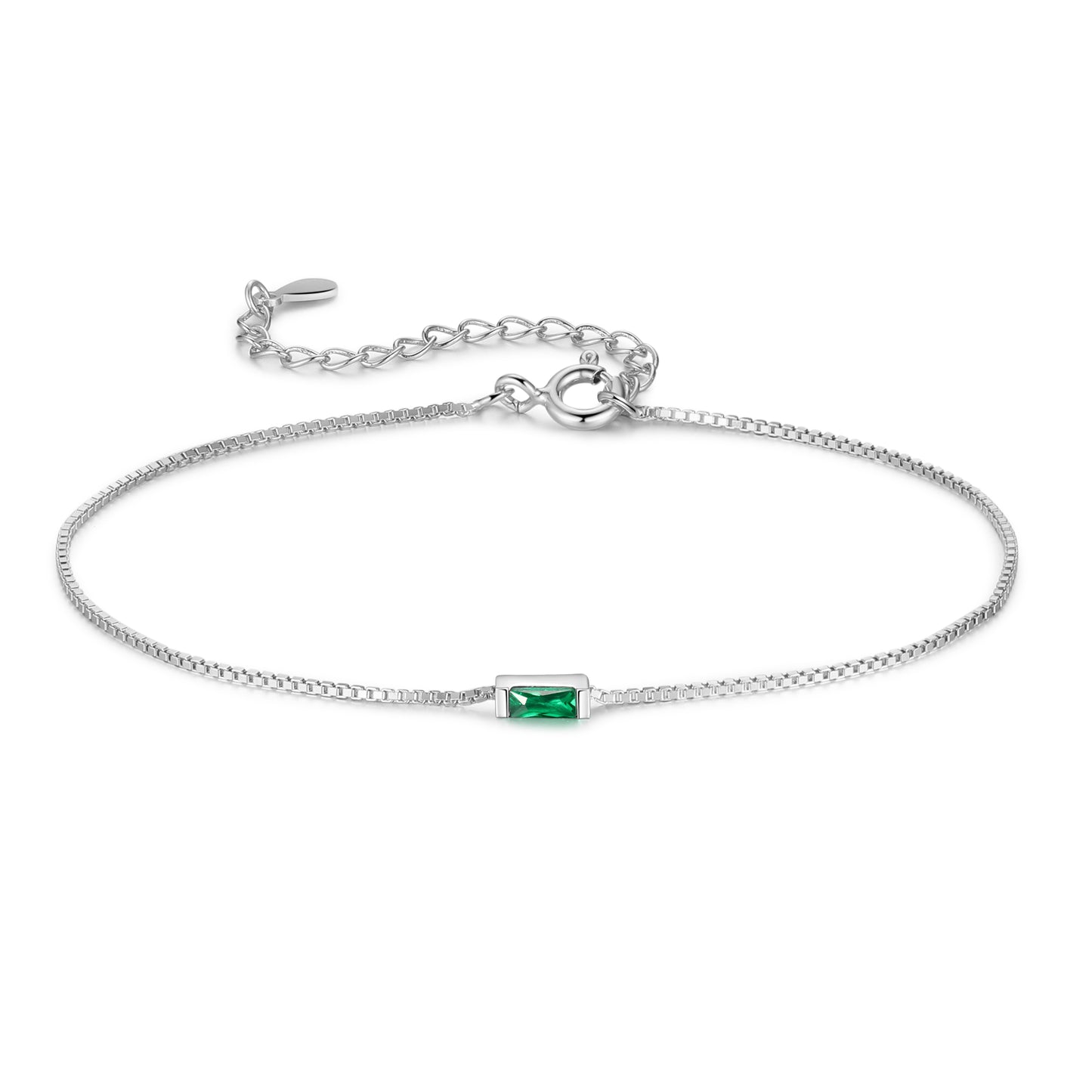 Silver Baguette Birthstone Bracelet