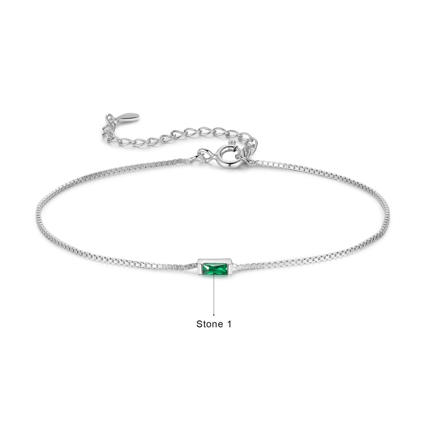 Silver Baguette Birthstone Bracelet