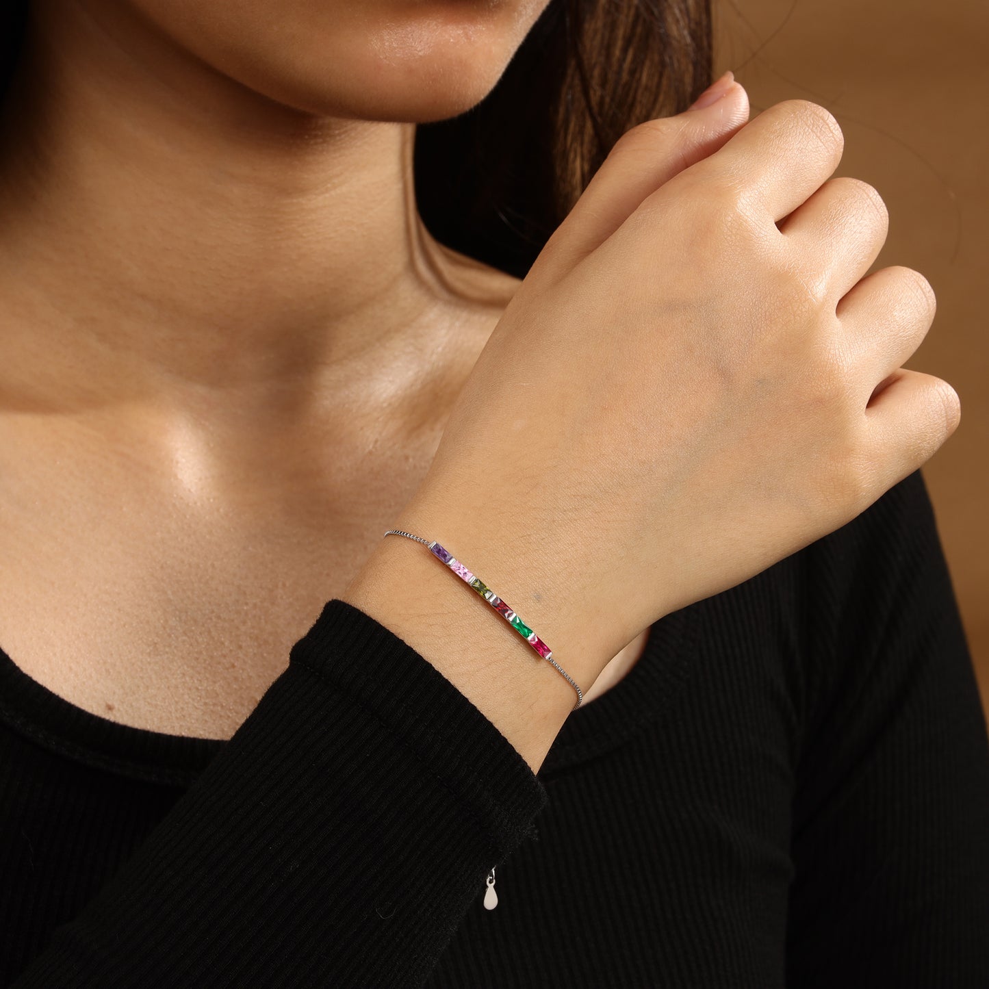 Silver Baguette Birthstone Bracelet
