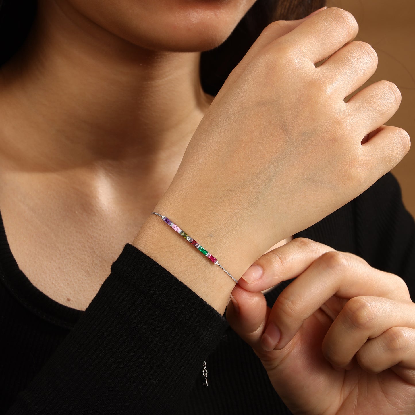 Silver Baguette Birthstone Bracelet