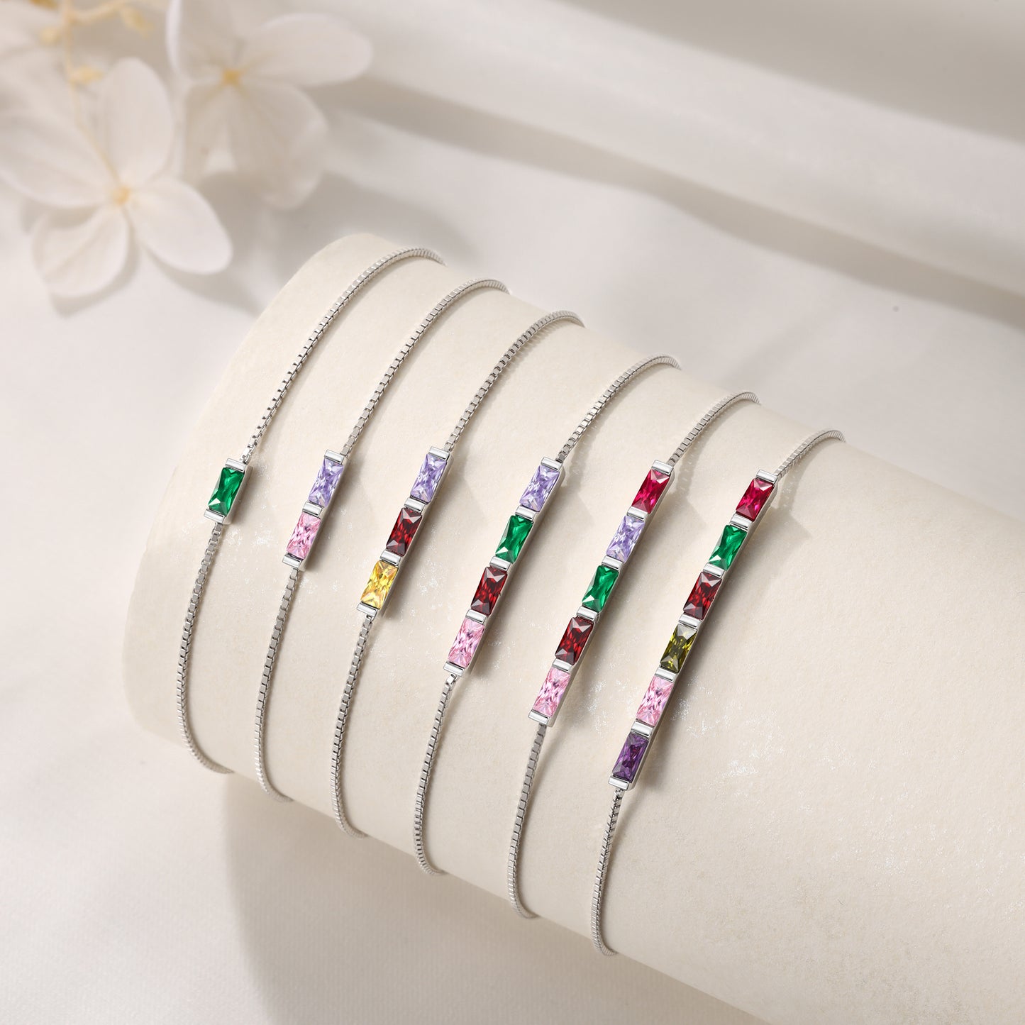 Silver Baguette Birthstone Bracelet