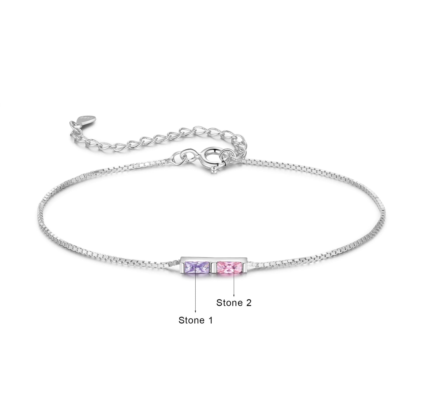 Silver Baguette Birthstone Bracelet