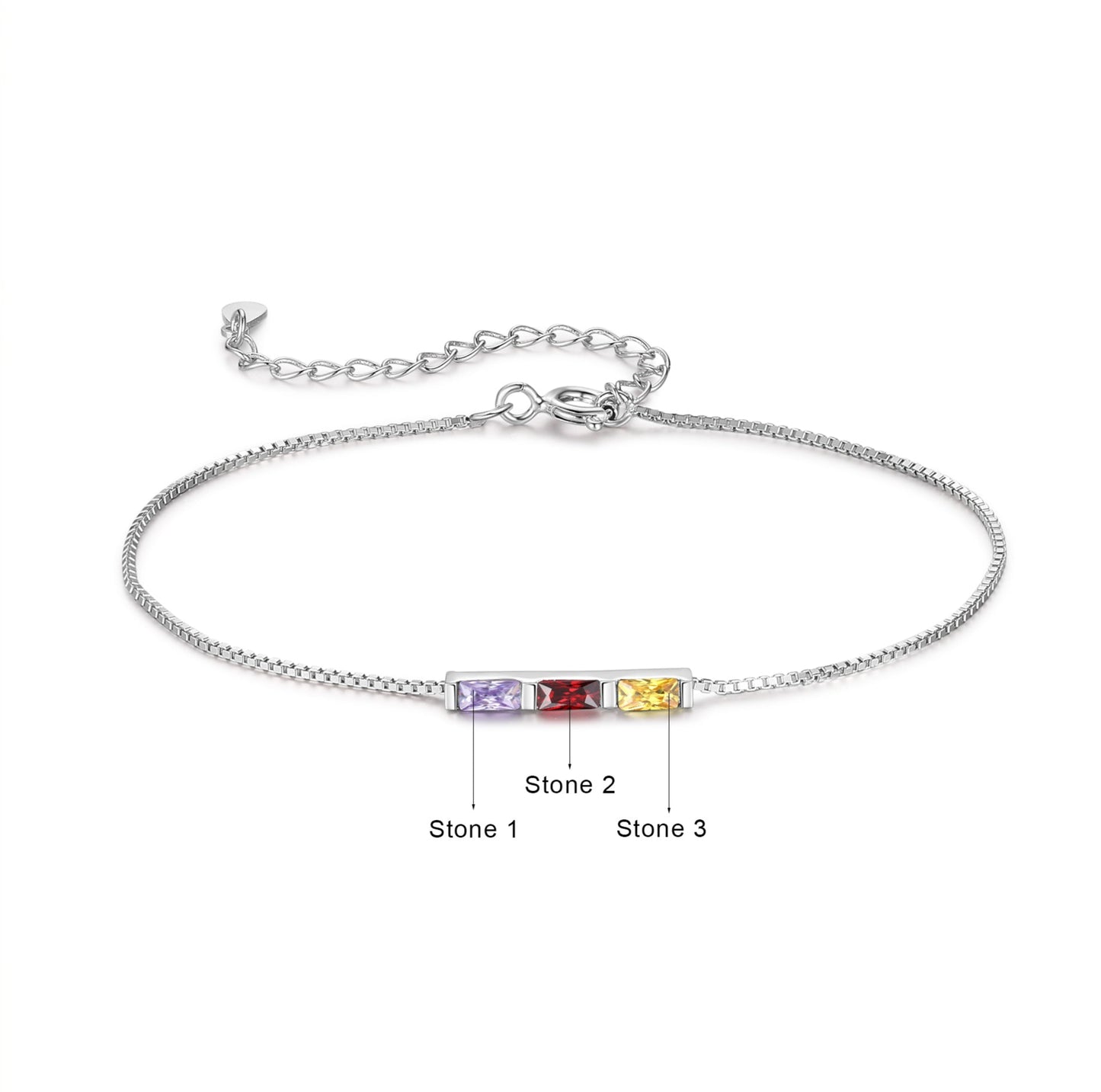Silver Baguette Birthstone Bracelet
