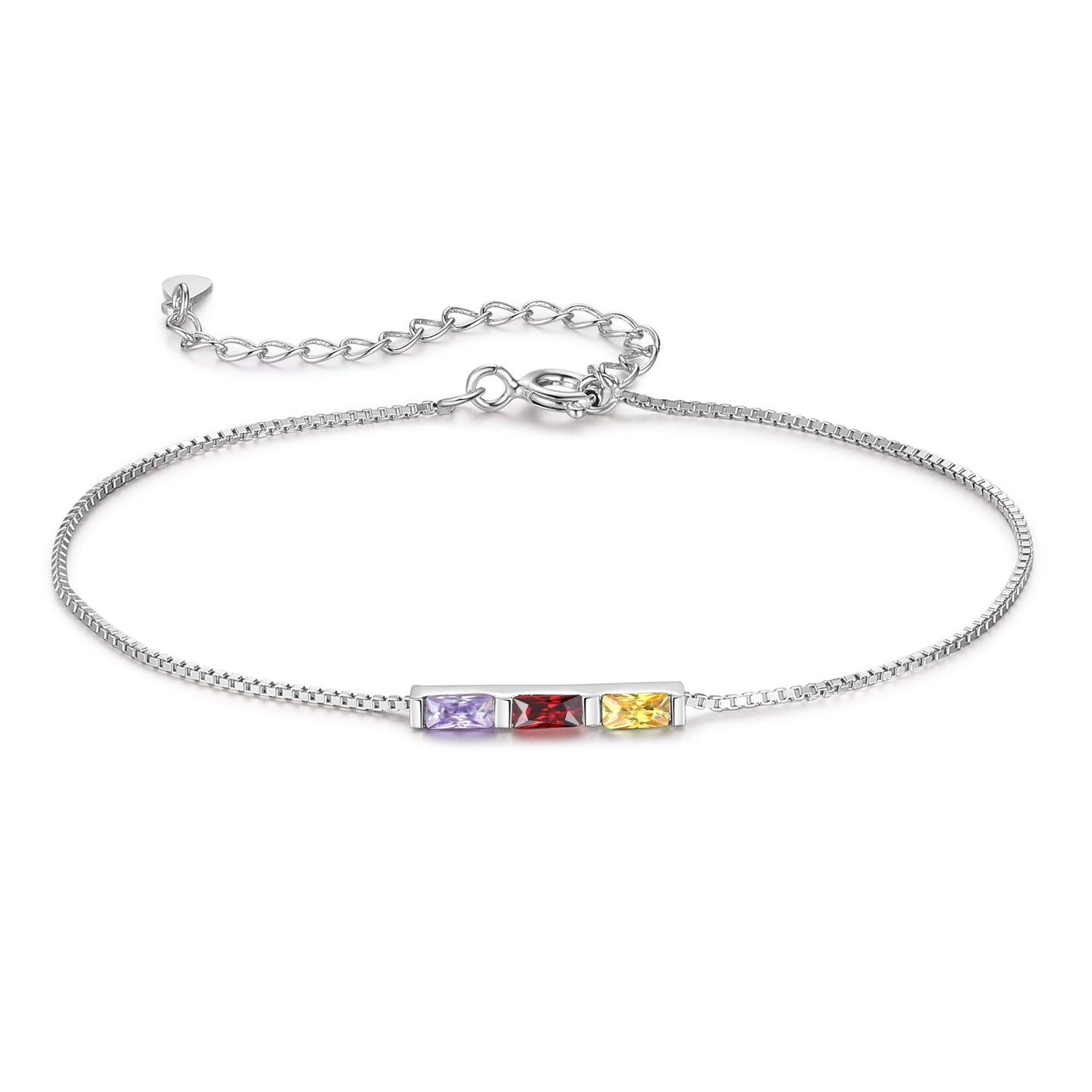 Silver Baguette Birthstone Bracelet