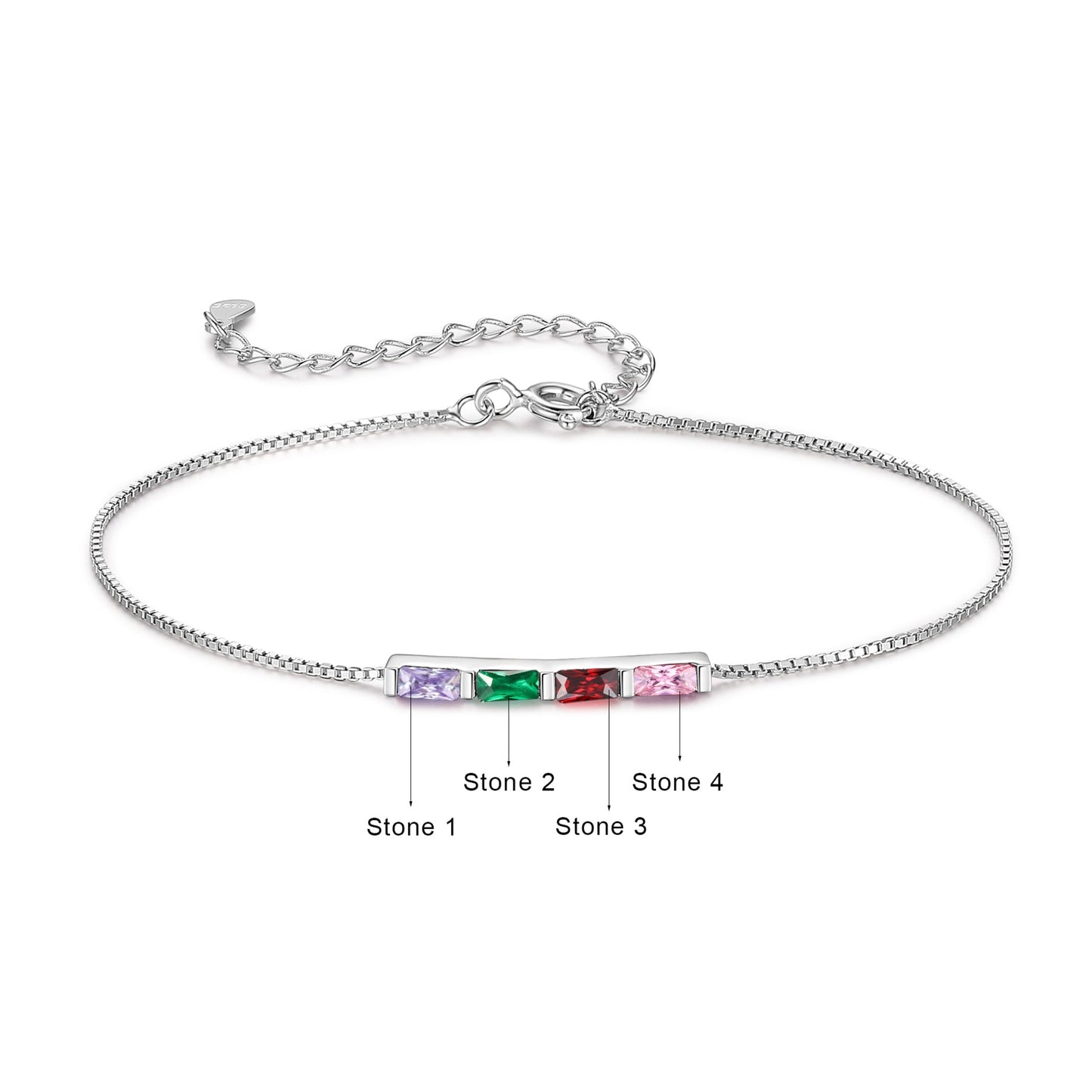 Silver Baguette Birthstone Bracelet