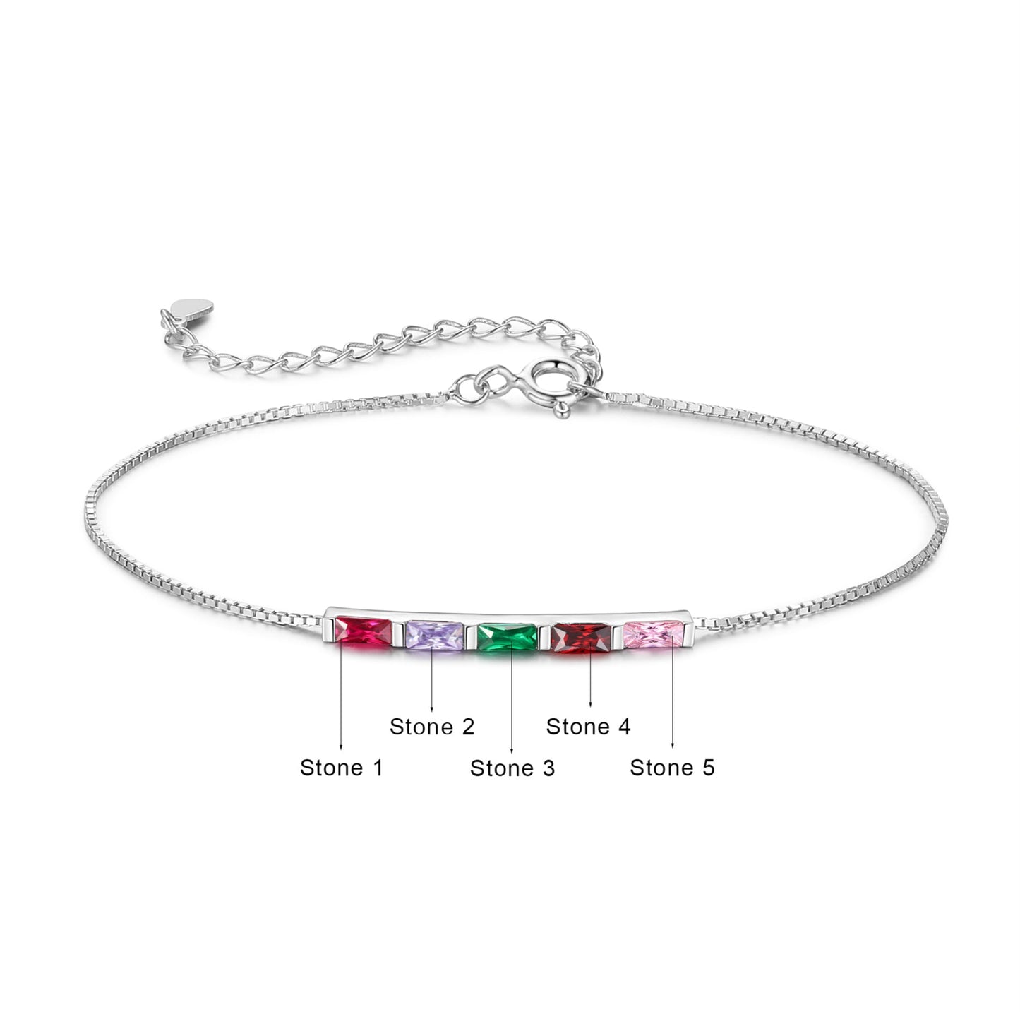 Silver Baguette Birthstone Bracelet