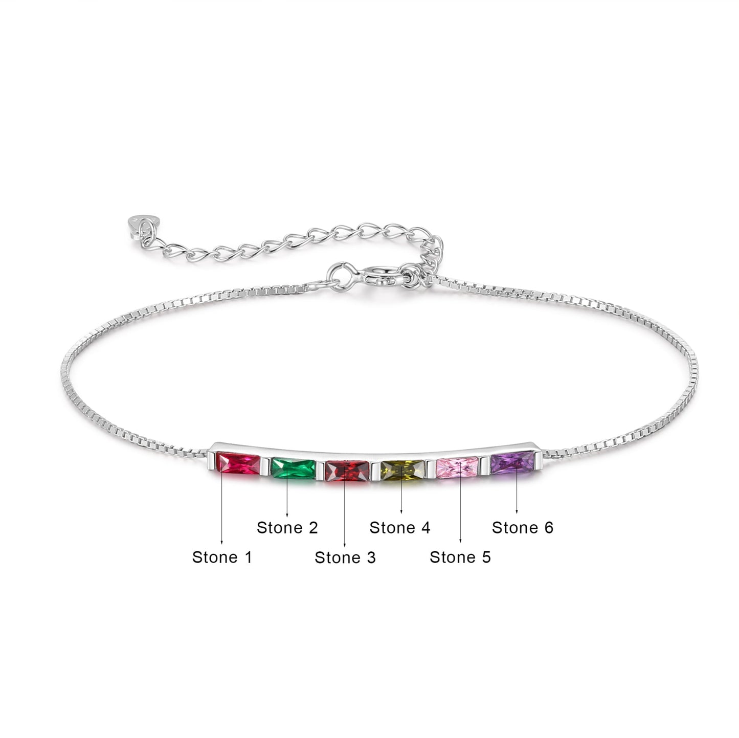 Silver Baguette Birthstone Bracelet