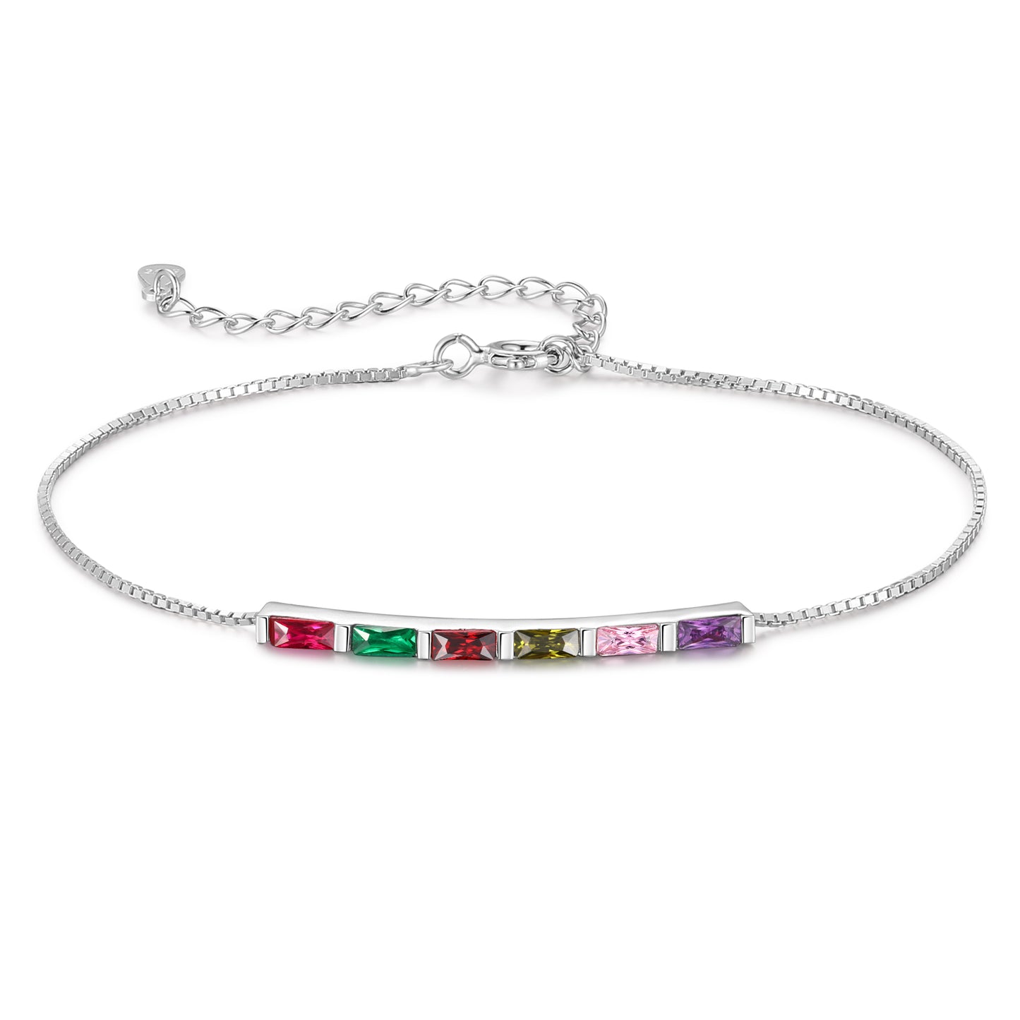 Silver Baguette Birthstone Bracelet
