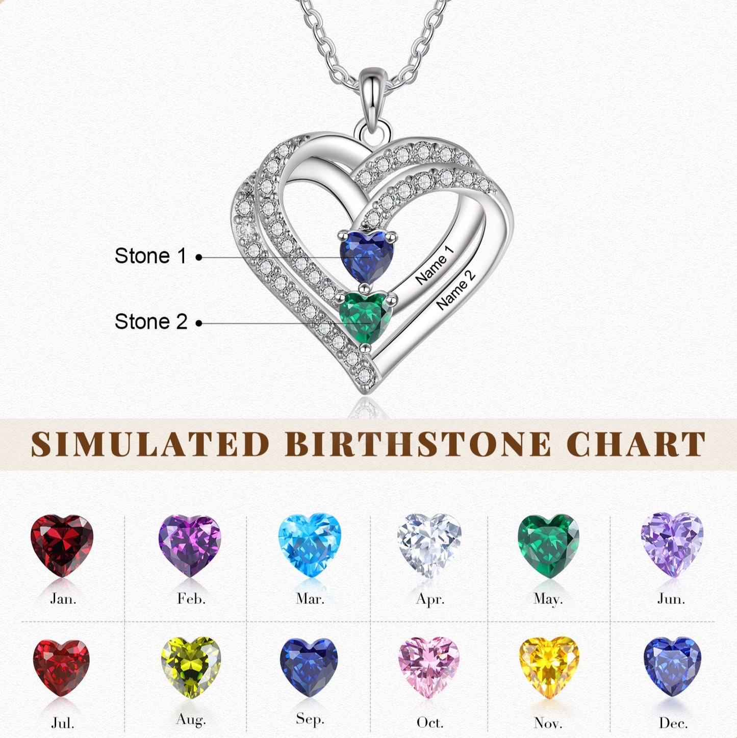 Family Heart Birthstone Necklace