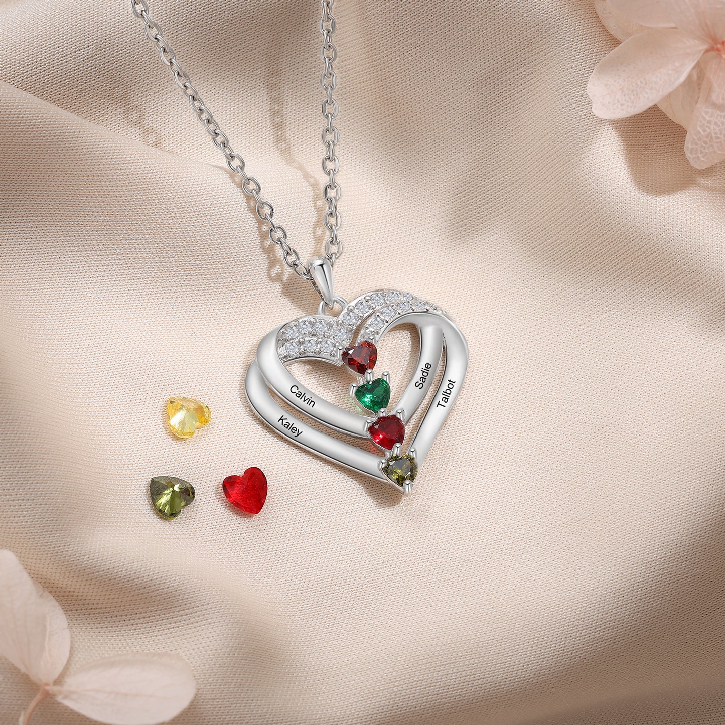 Family Heart Birthstone Necklace