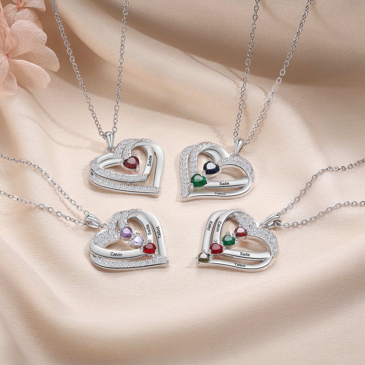 Family Heart Birthstone Necklace