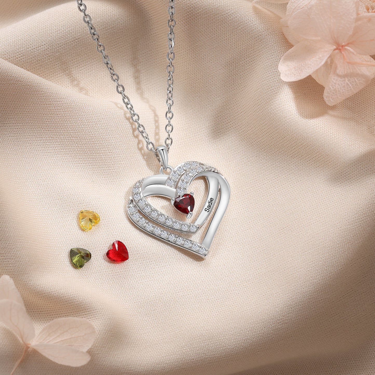Family Heart Birthstone Necklace