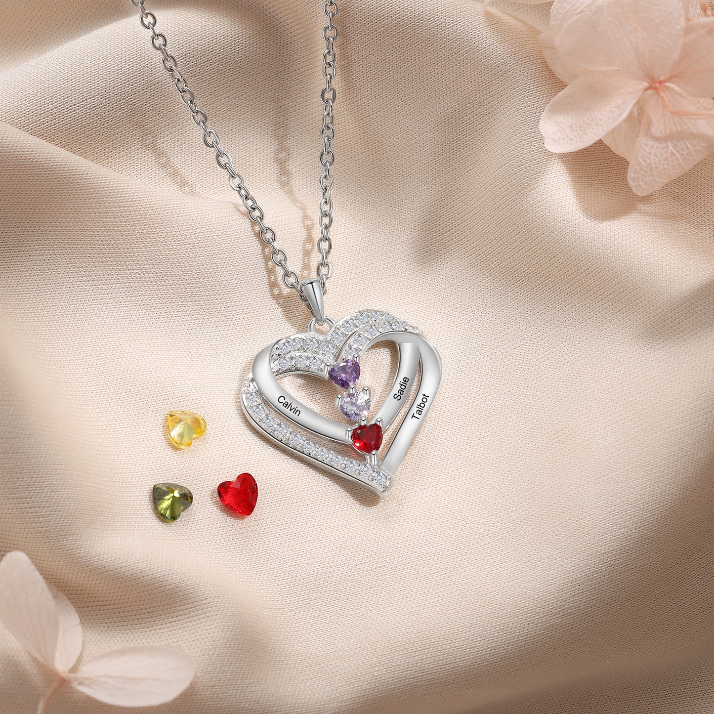 Family Heart Birthstone Necklace