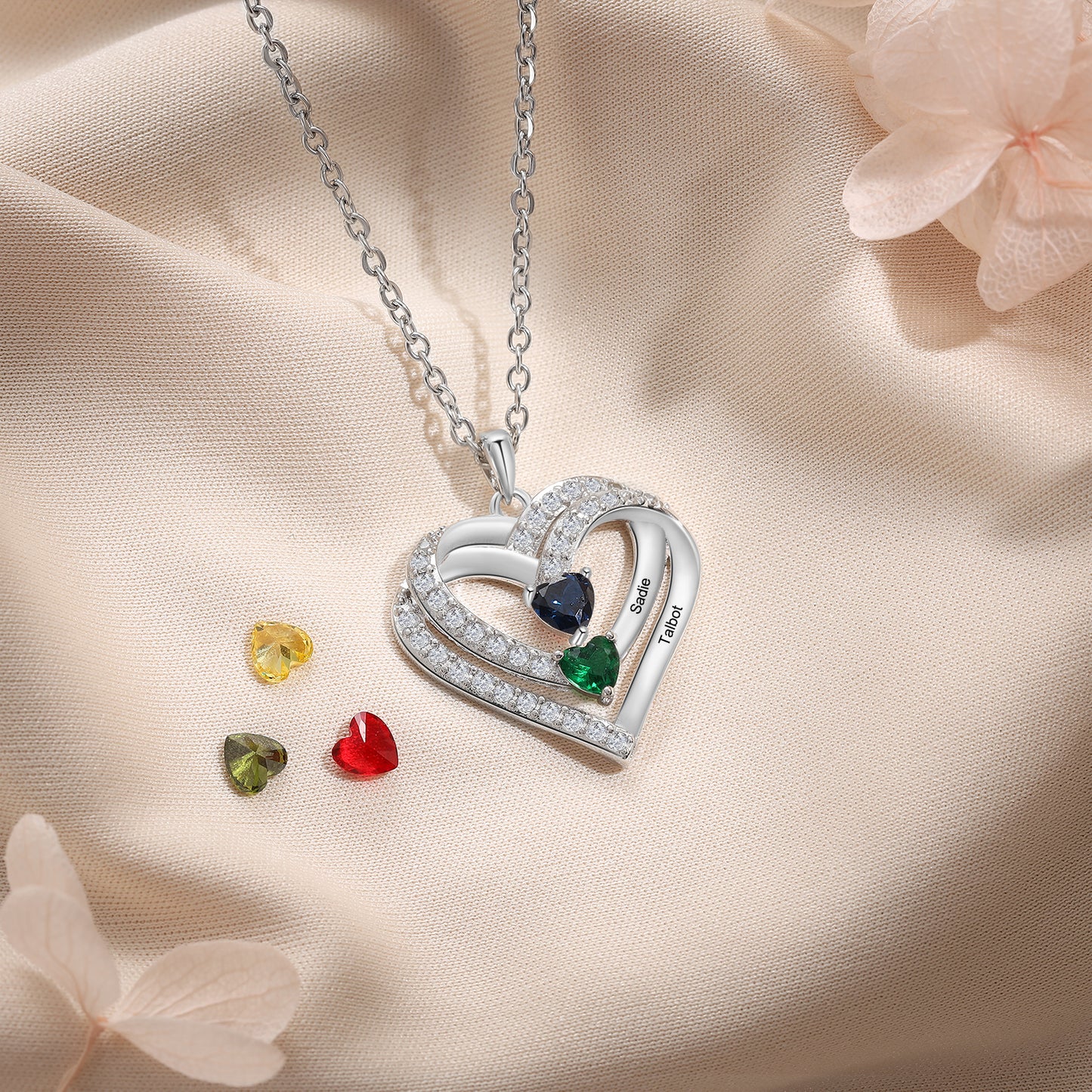 Family Heart Birthstone Necklace