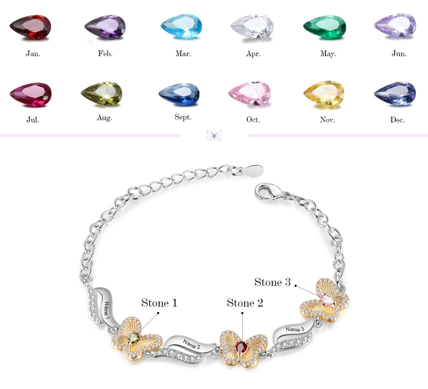 Butterfly Birthstone Bracelet