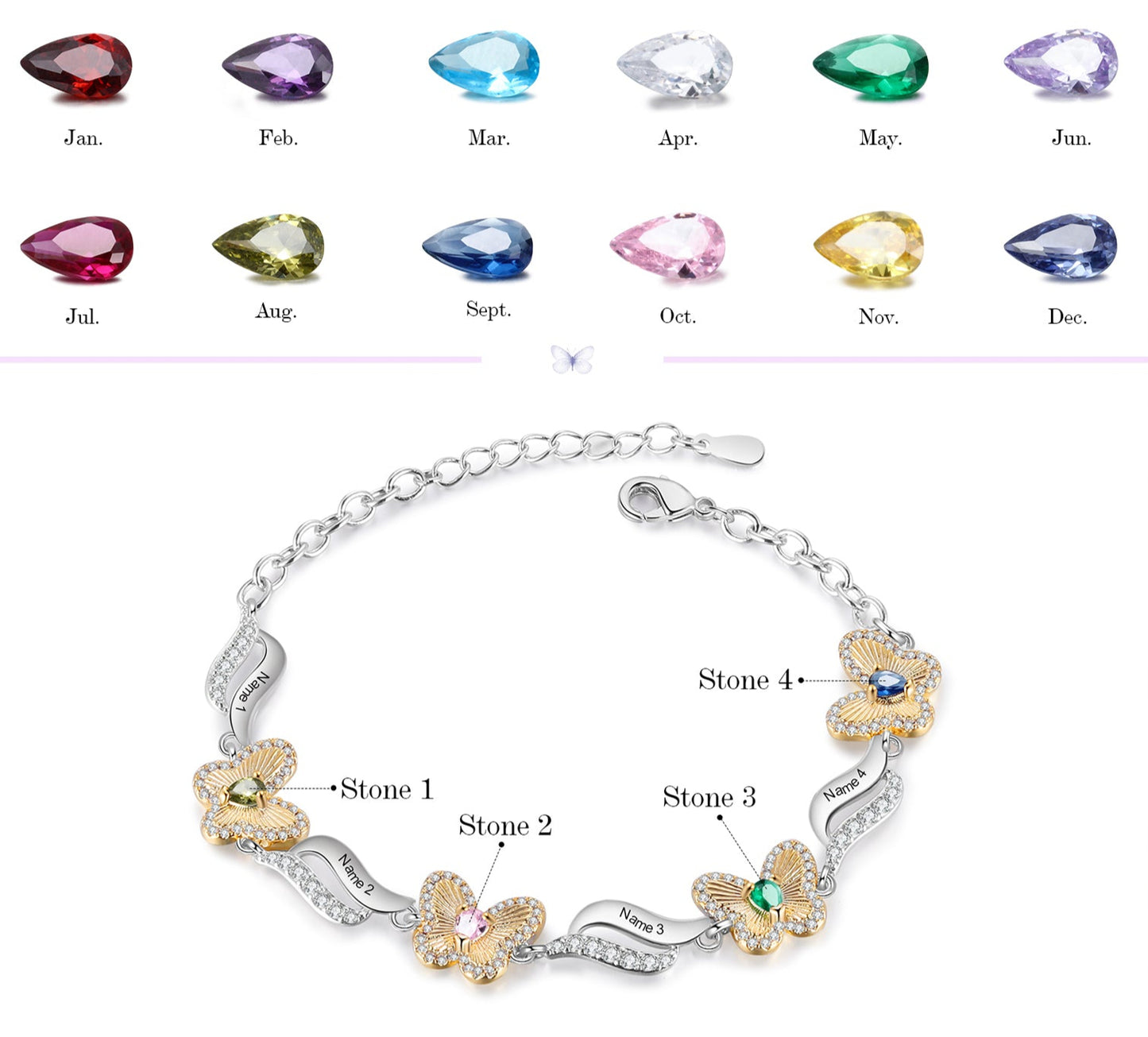 Butterfly Birthstone Bracelet